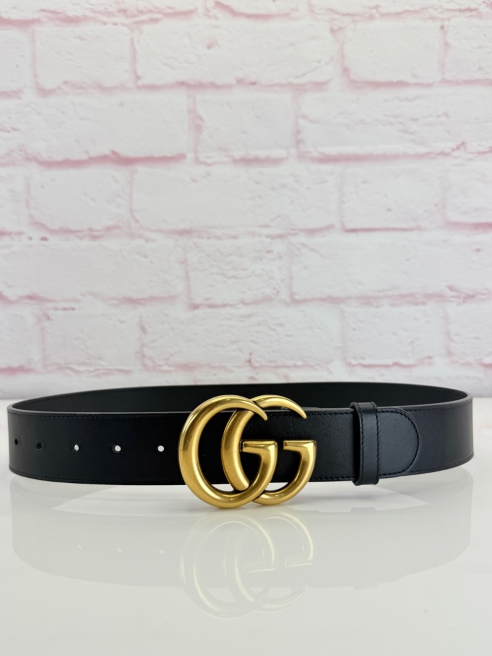 Gucci 2015 Re Edition Wide Leather Belt Gg Double Marmont Black 400593 75/30